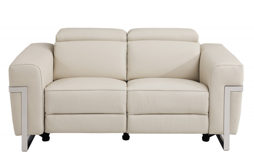 Two Piece Indoor Beige Italian Leather Five Person Seating Set - Living Room