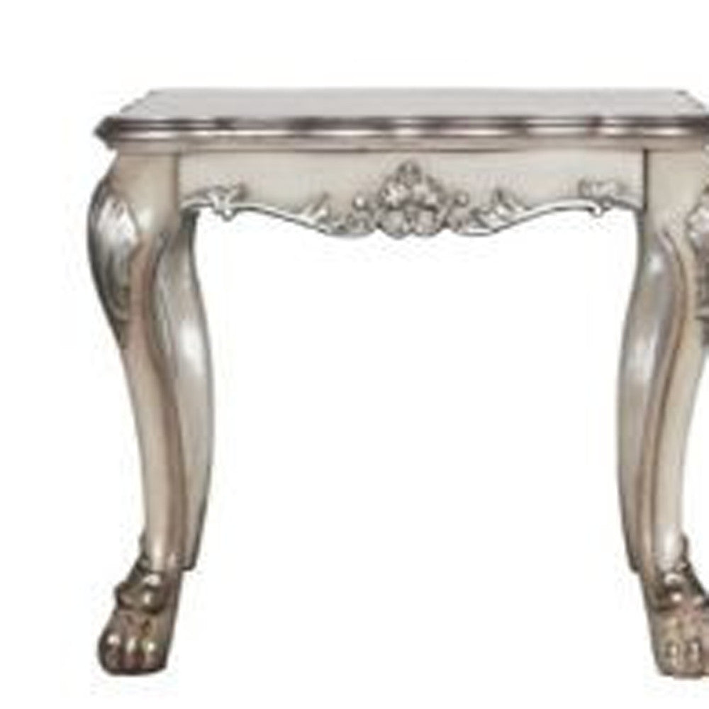 24" Vintage Bone White Solid Wood And Polyresin Square End Table - Living Room