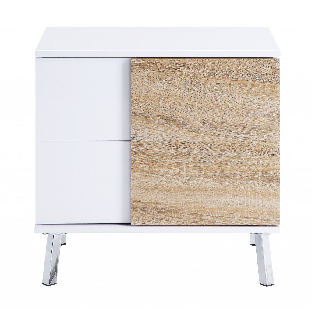 22" White High Gloss Manufactured Wood Rectangular End Table With Two Drawers - Living Room