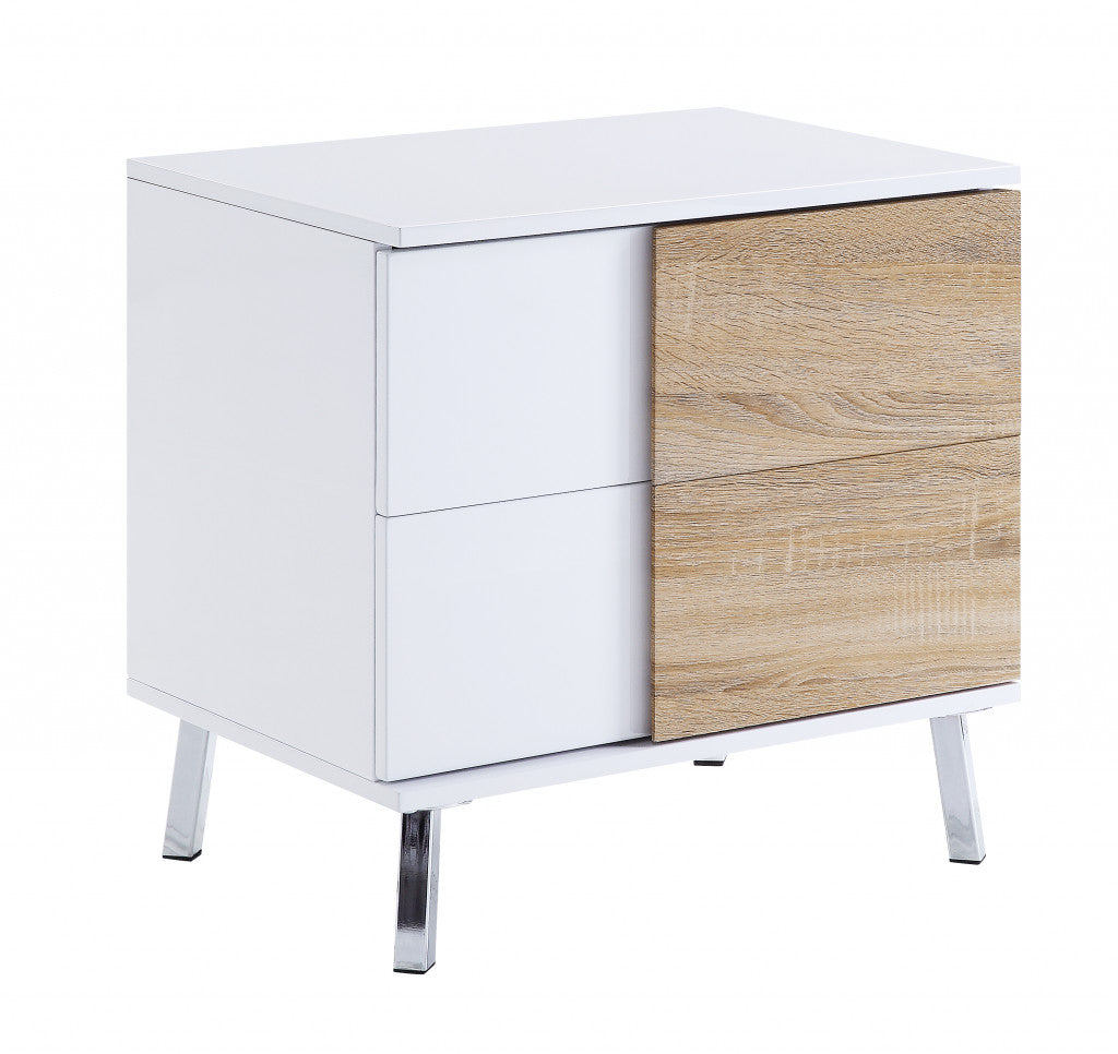 22" White High Gloss Manufactured Wood Rectangular End Table With Two Drawers - Living Room