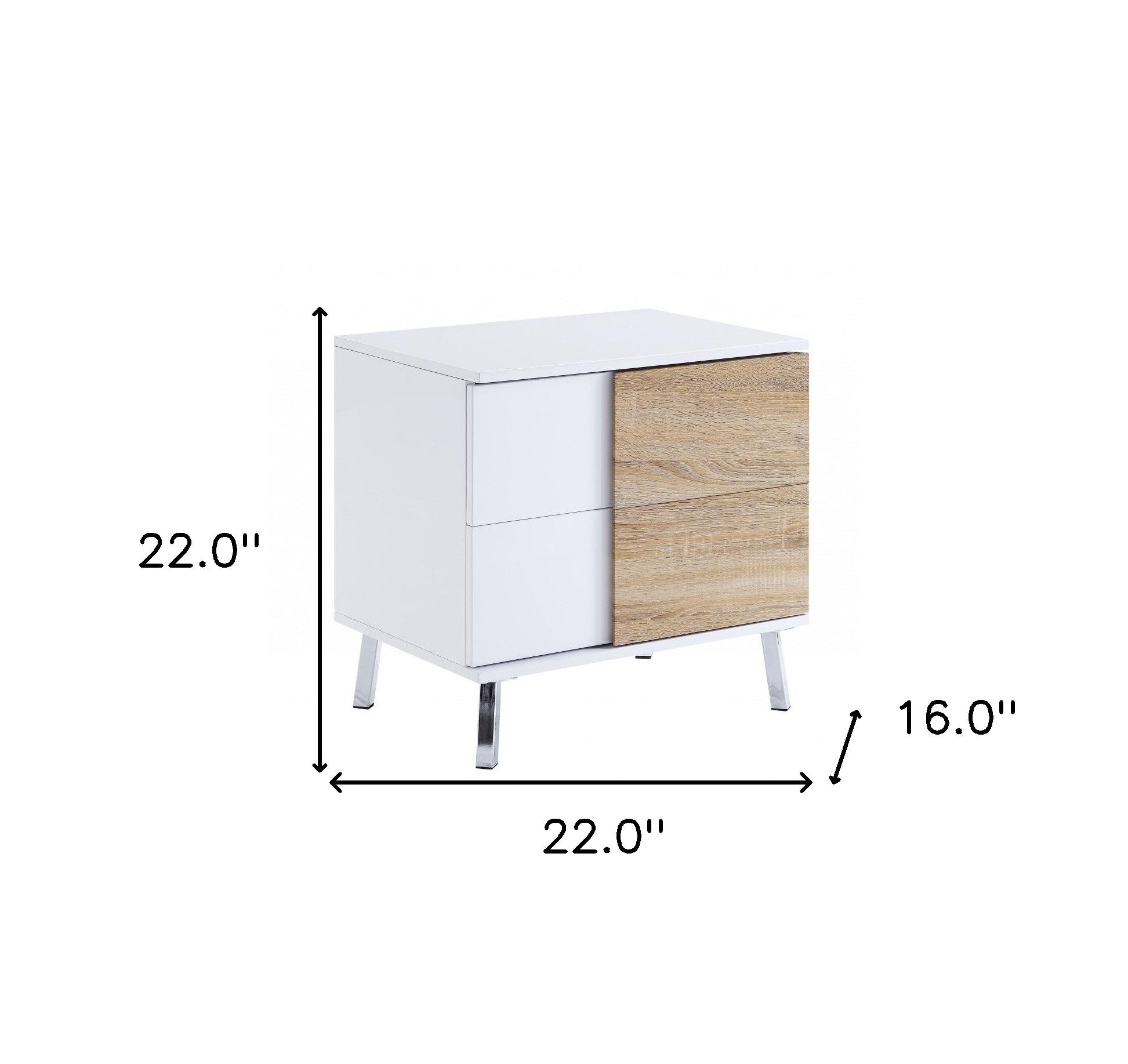 22" White High Gloss Manufactured Wood Rectangular End Table With Two Drawers - Living Room
