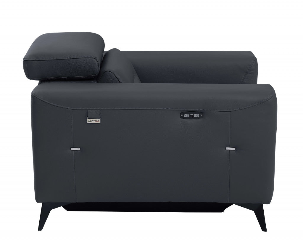 41" Dark Gray Italian Leather Power Recliner Chair - Living Room