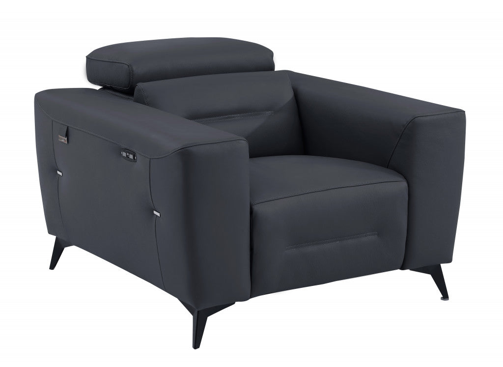 41" Dark Gray Italian Leather Power Recliner Chair - Living Room
