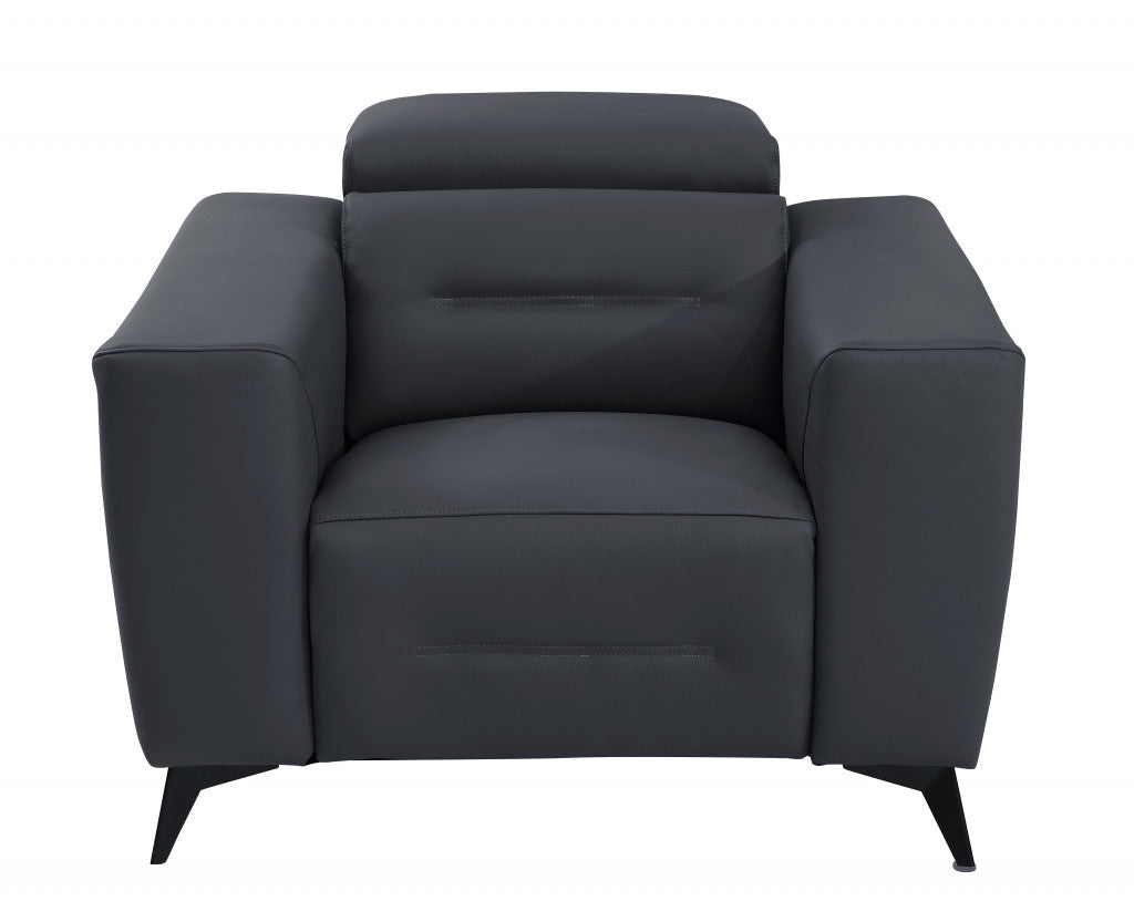 41" Dark Gray Italian Leather Power Recliner Chair - Living Room