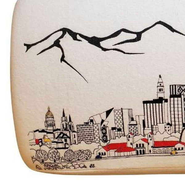 38" Cream Wool and Brown Ottoman