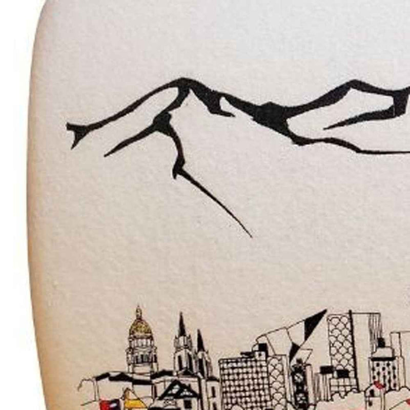 38" Cream Wool and Brown Ottoman