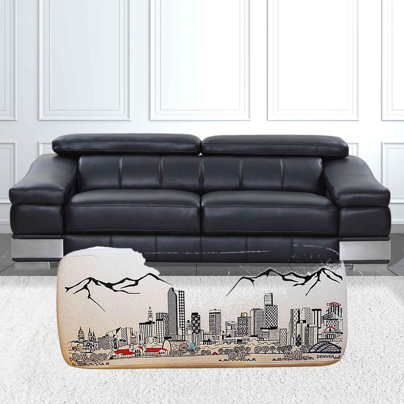 38" Cream Wool and Brown Ottoman