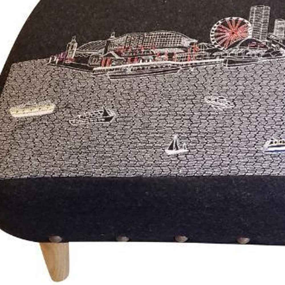 38" Gray Wool and Brown Ottoman