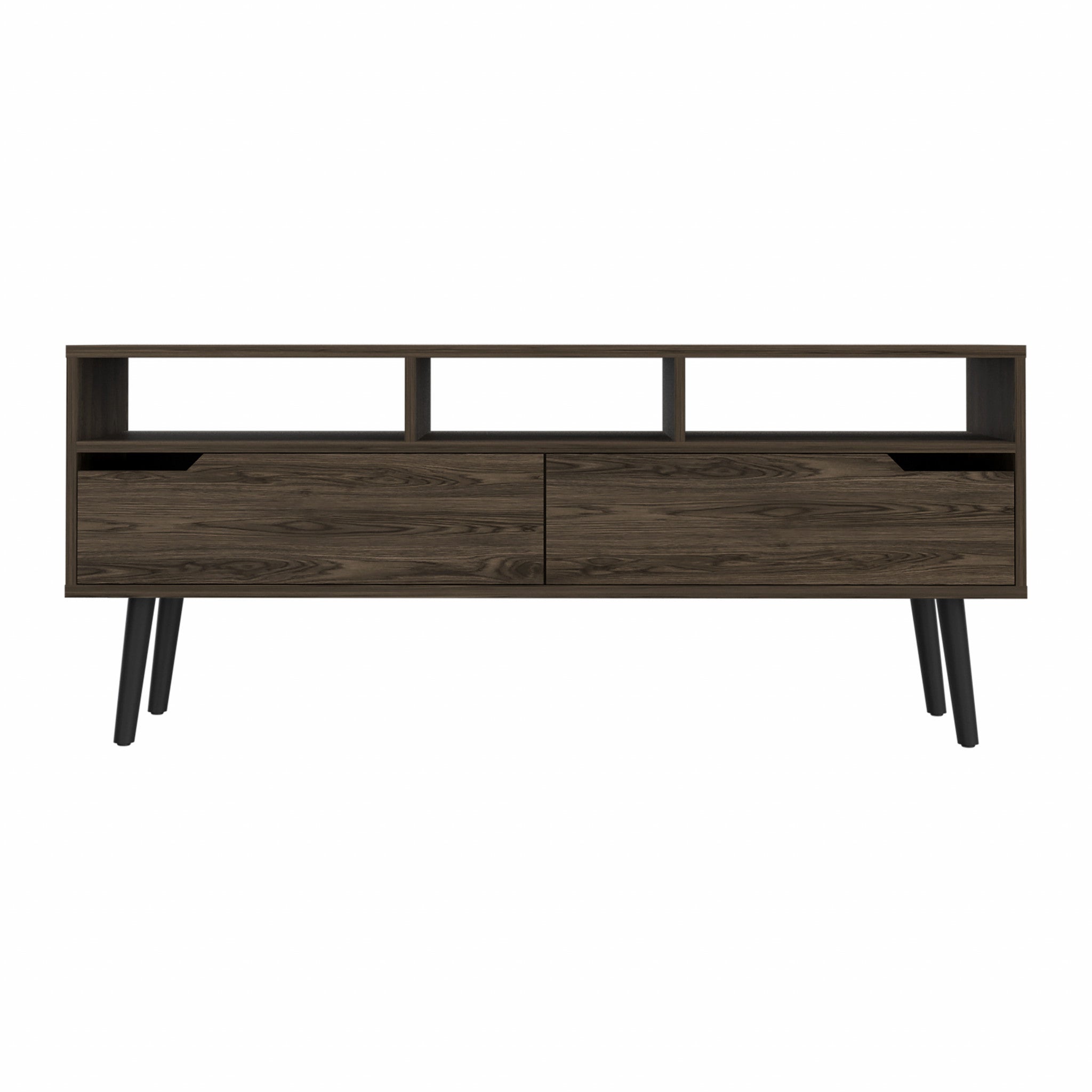 54" Dark Brown Walnut Enclosed and Open Storage TV Stand - Living Room