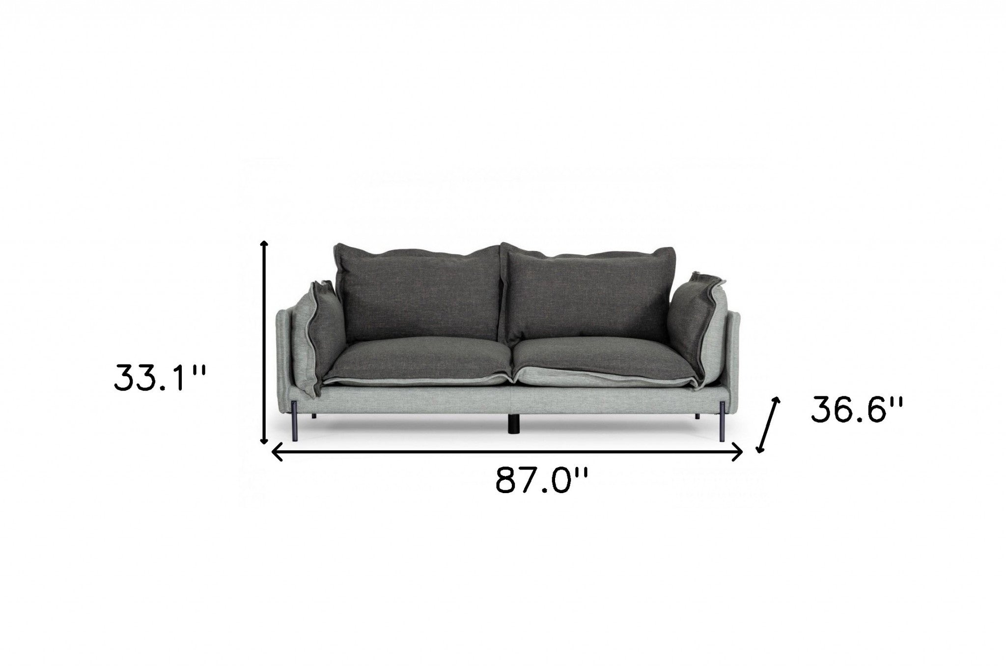 87" Dark Gray Polyester Blend Sofa With Silver Legs - Living Room