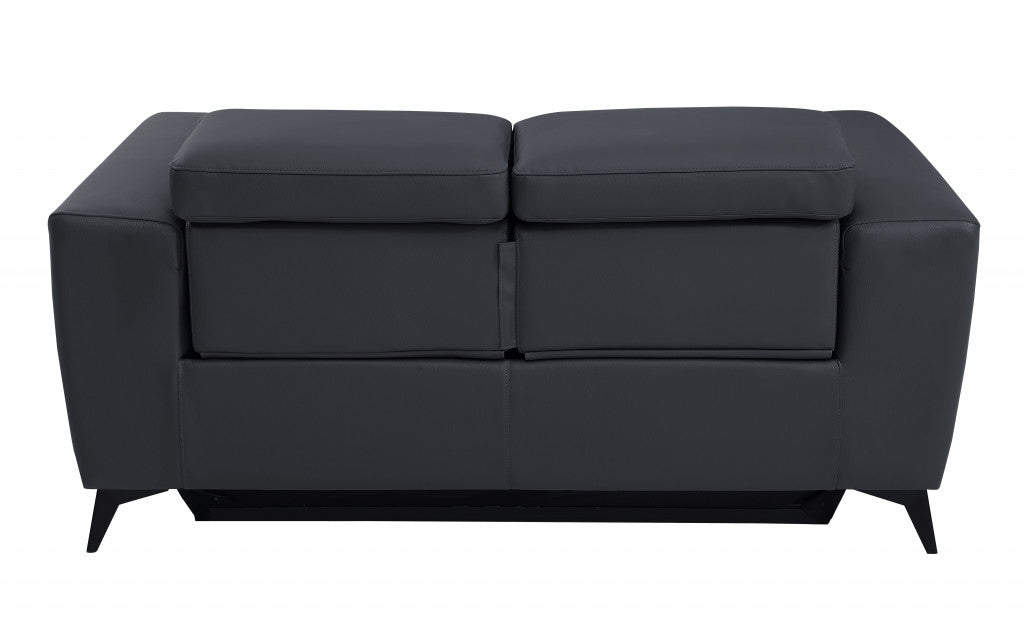65" Gray And Black Italian Leather Power Reclining Loveseat - Living Room