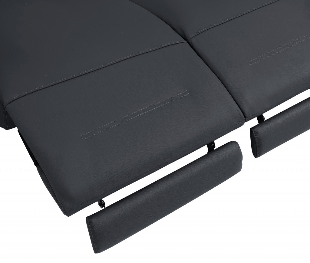 65" Gray And Black Italian Leather Power Reclining Loveseat - Living Room