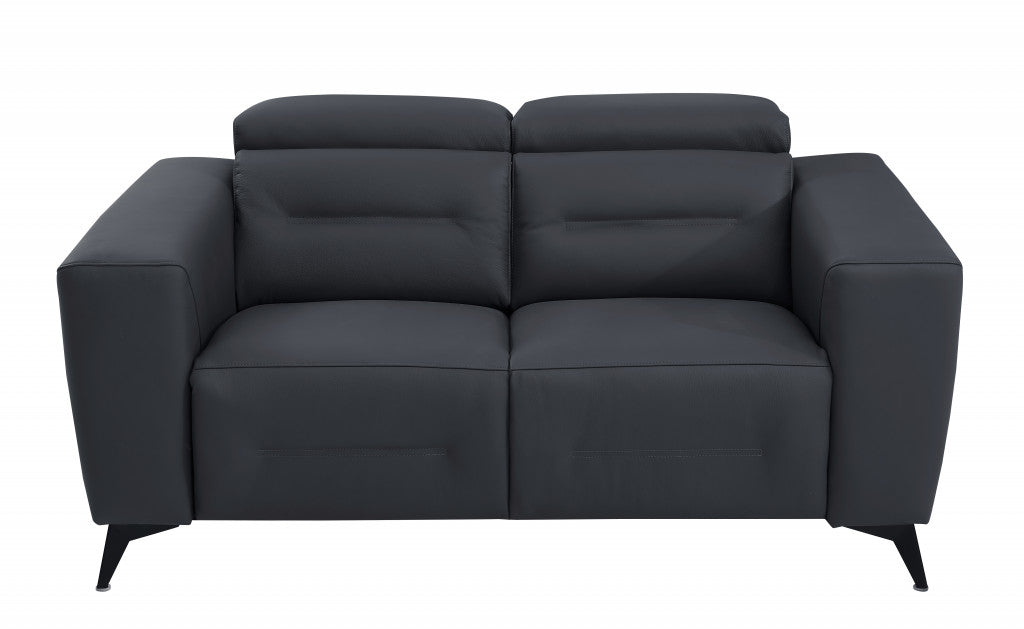 65" Gray And Black Italian Leather Power Reclining Loveseat - Living Room