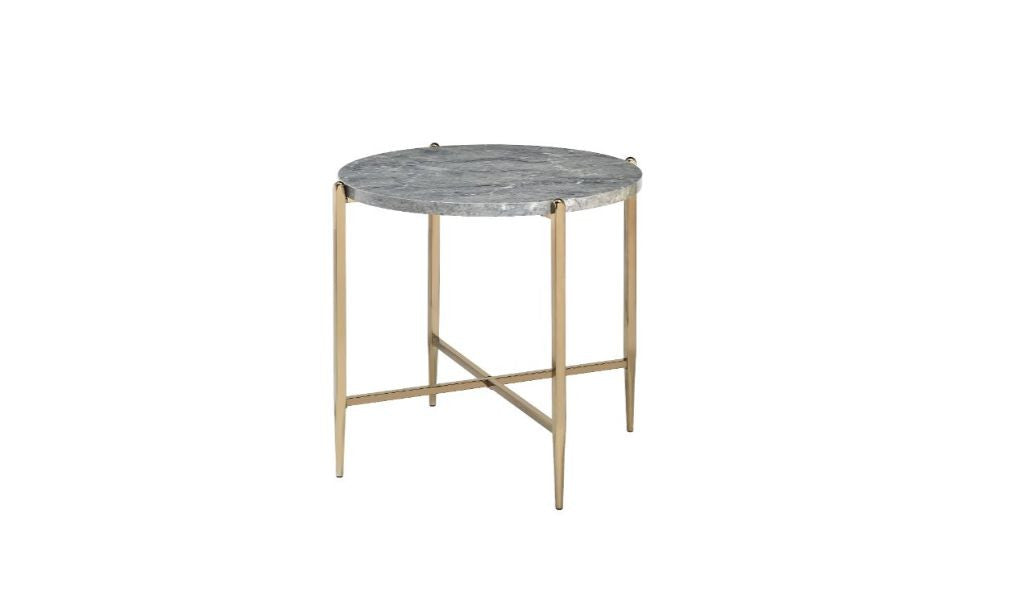 24" Champagne And Light Gray Manufactured Wood And Metal Round End Table - Living Room