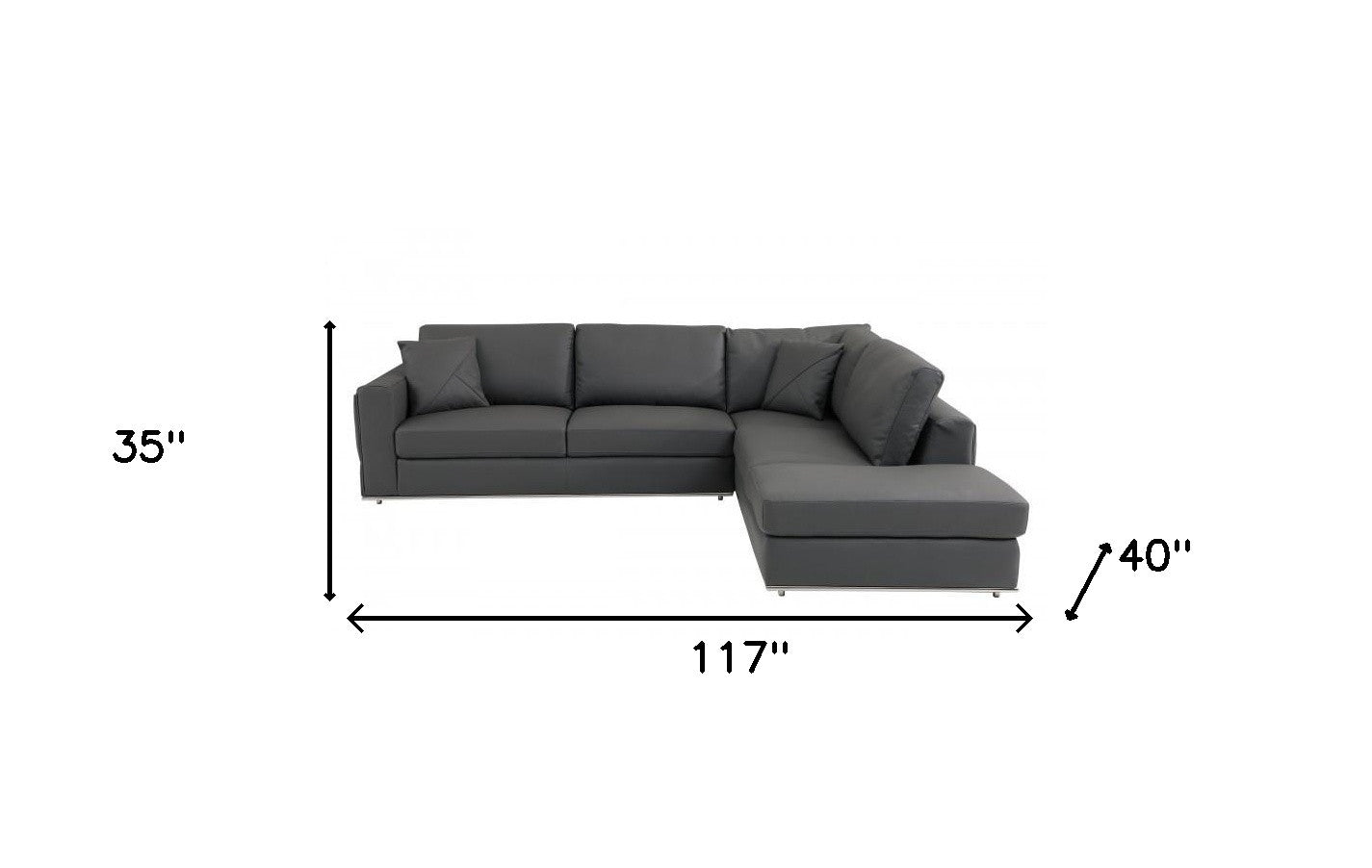 Dark Gray Italian Leather Reclining L Shaped Two Piece Corner Sectional Default Title