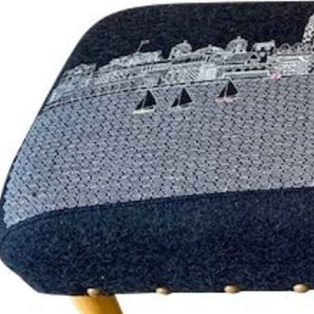 38" Gray Wool and Brown Ottoman