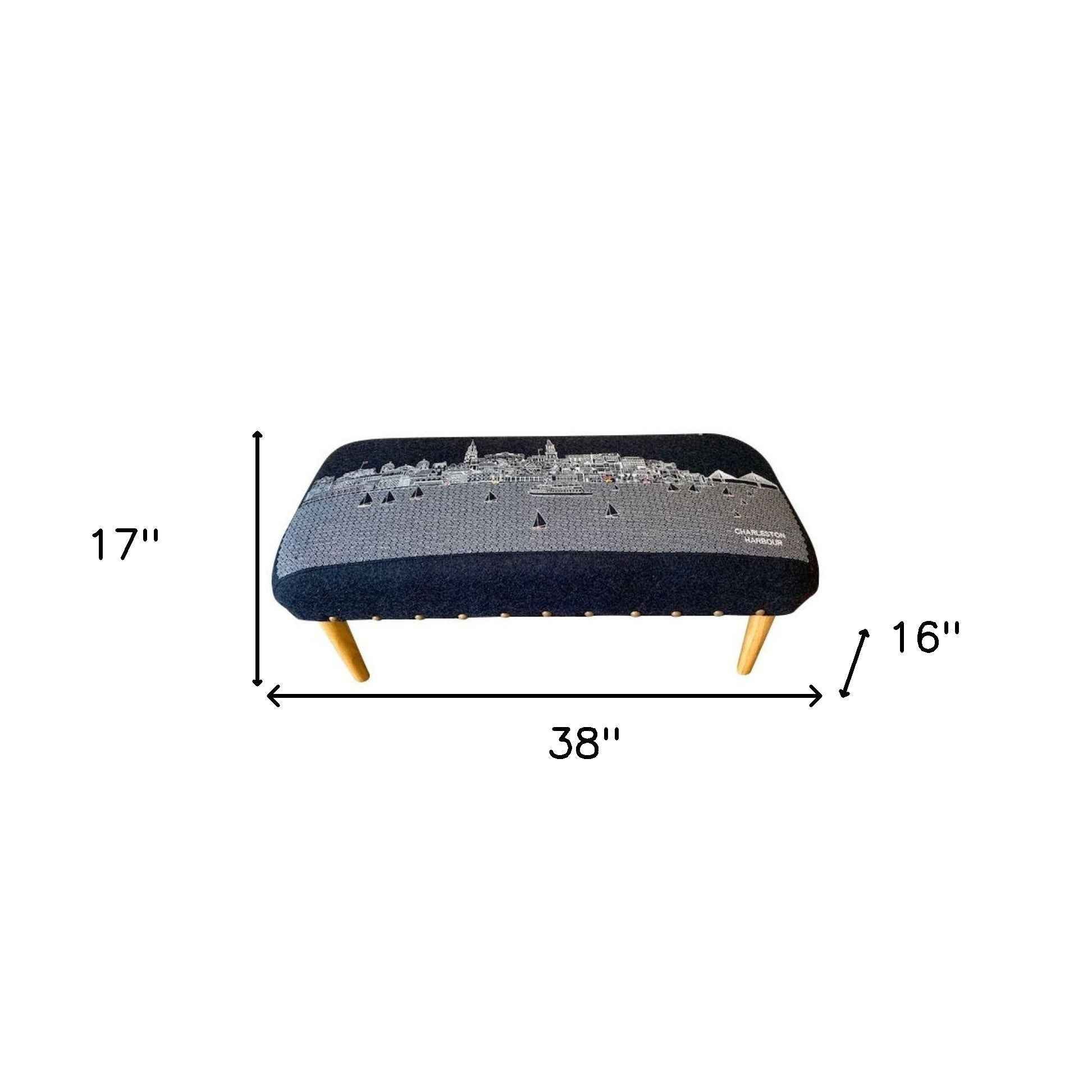 38" Gray Wool and Brown Ottoman