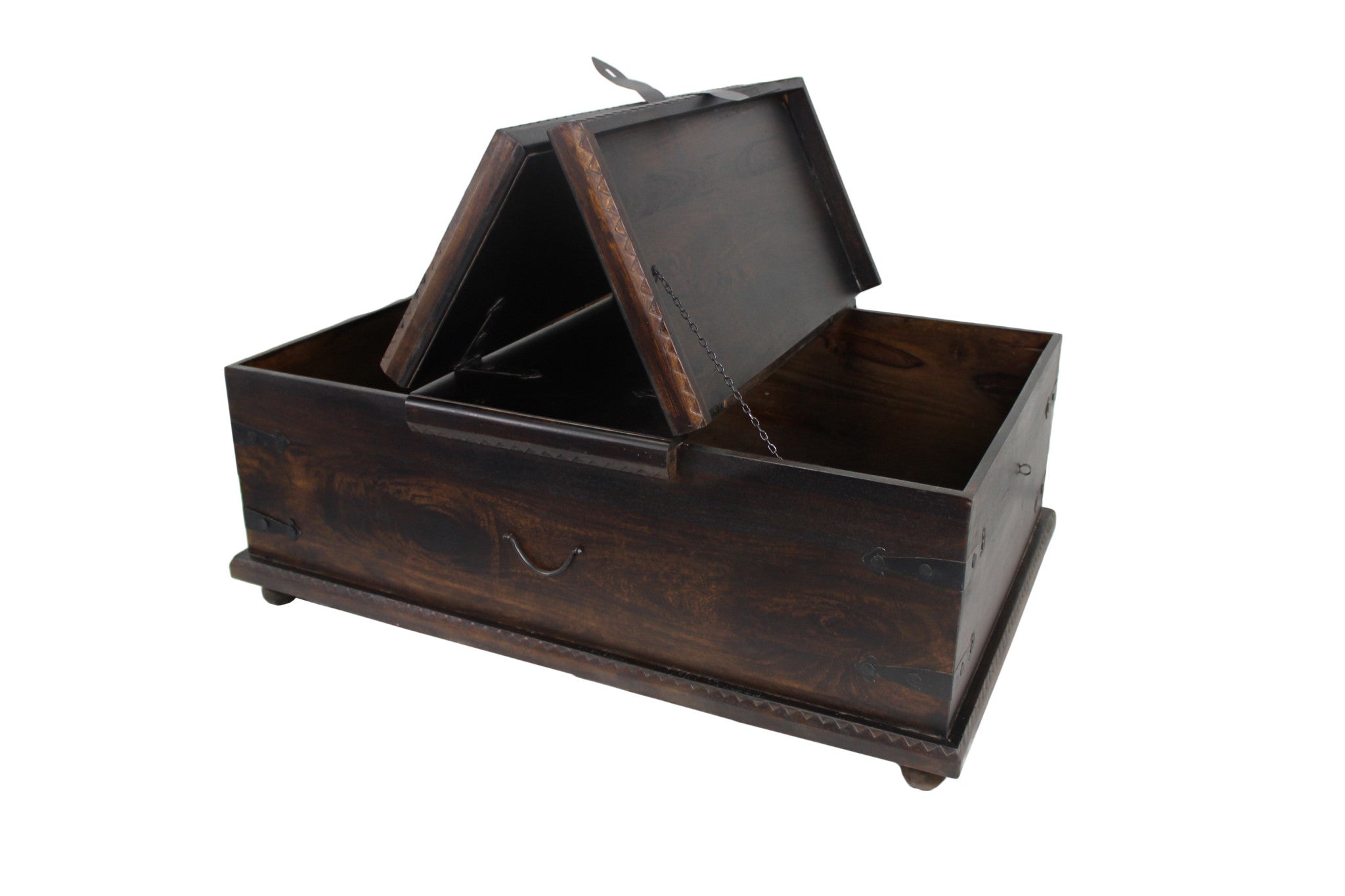 40" Brown Solid Wood Square Distressed Lift Top Solid Trunk Coffee Table - Living Room