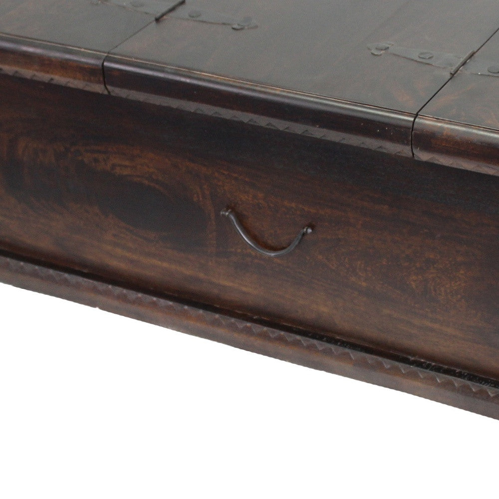 40" Brown Solid Wood Square Distressed Lift Top Solid Trunk Coffee Table - Living Room