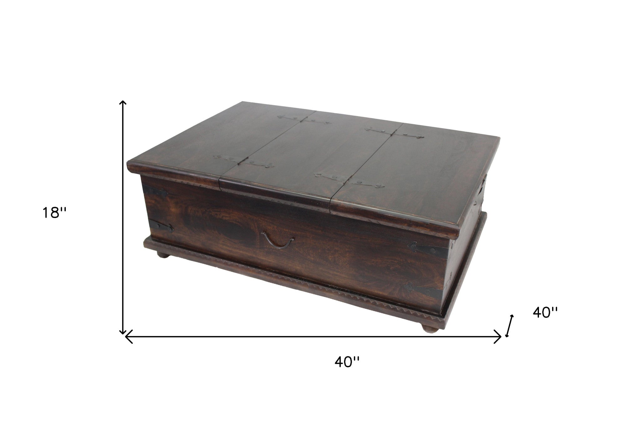 40" Brown Solid Wood Square Distressed Lift Top Solid Trunk Coffee Table - Living Room