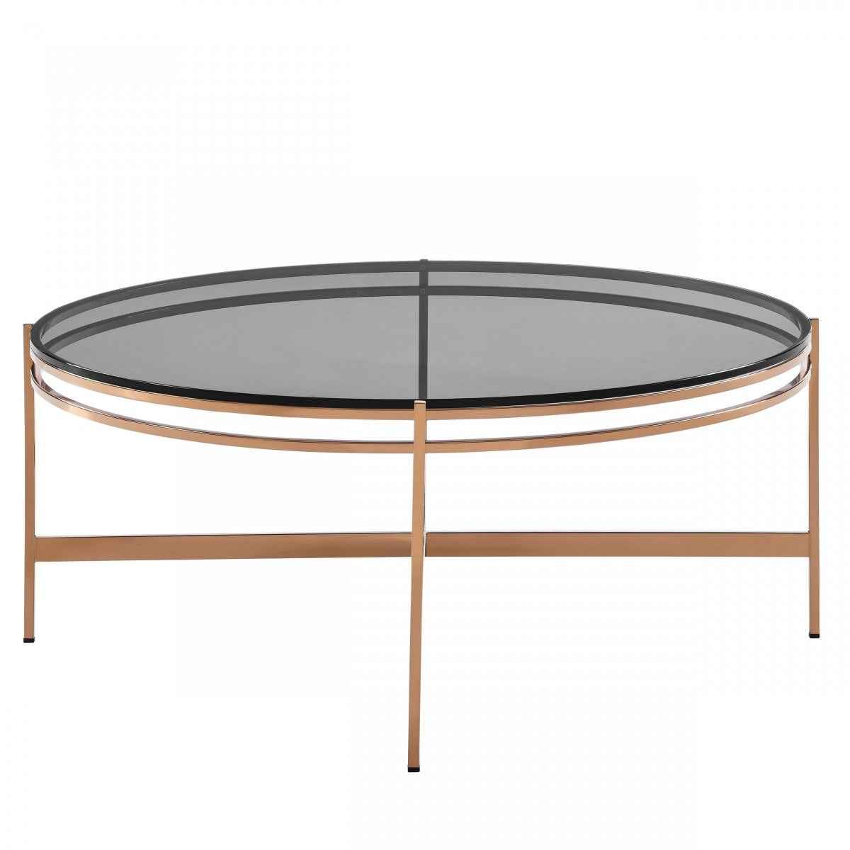 35" Gray and Gold Glass And Stainless Steel Round Coffee Table