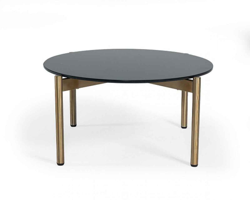 36" Black and Gold Faux Marble And Steel Round Coffee Table