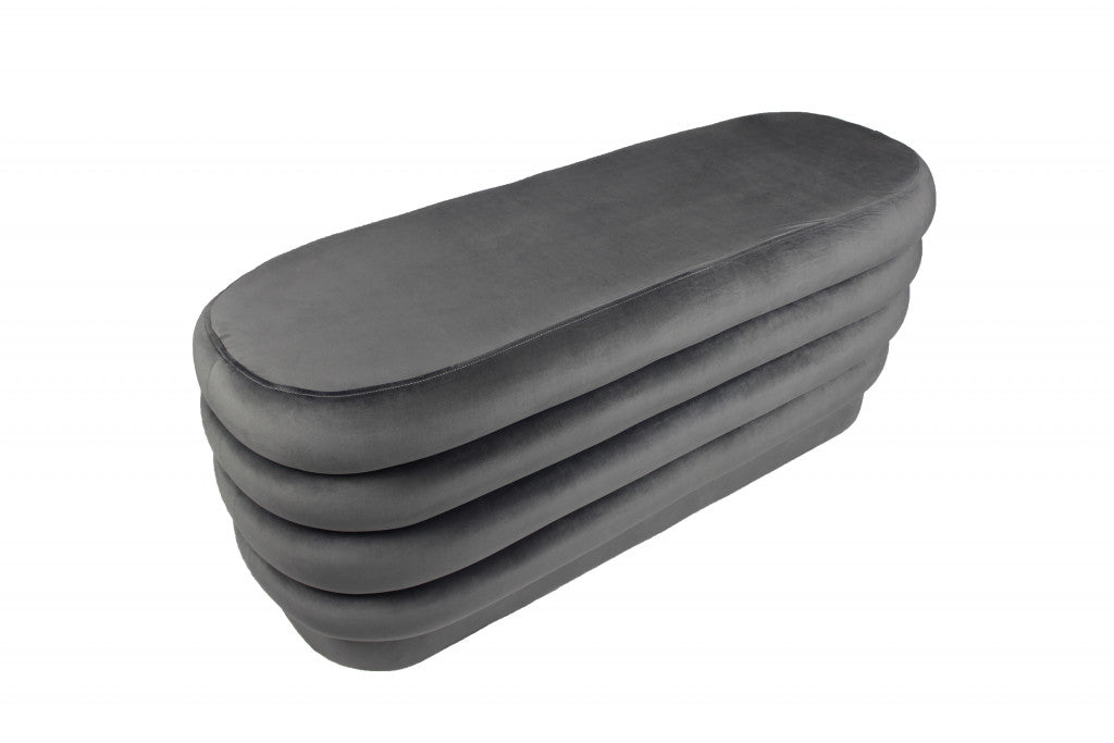 44" Gray Velvet Tufted Oval Ottoman - Living Room
