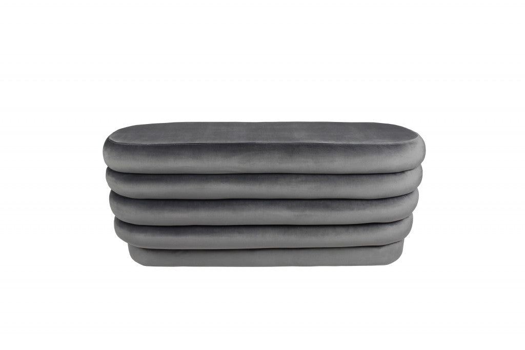 44" Gray Velvet Tufted Oval Ottoman - Living Room