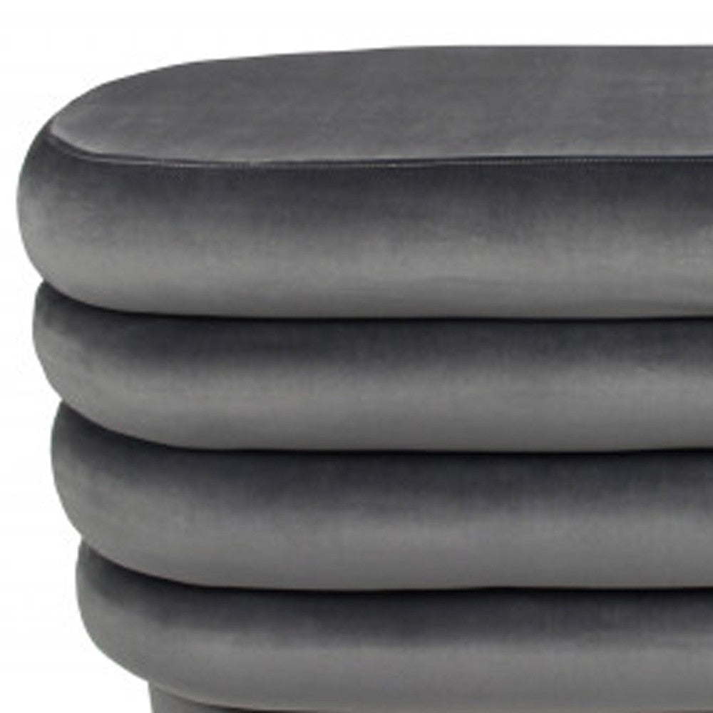 44" Gray Velvet Tufted Oval Ottoman - Living Room