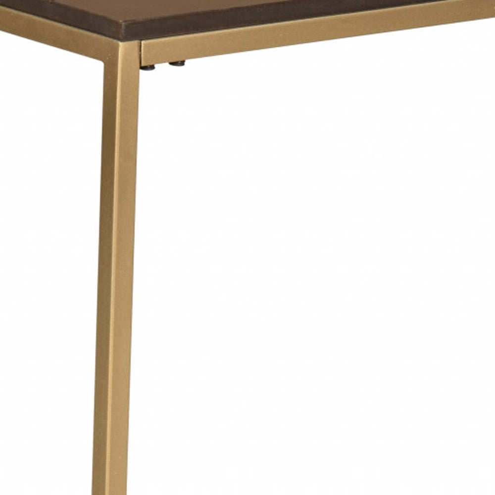 25" Dark Brown Solid Wood And Steel Frame End Table - Living Room
