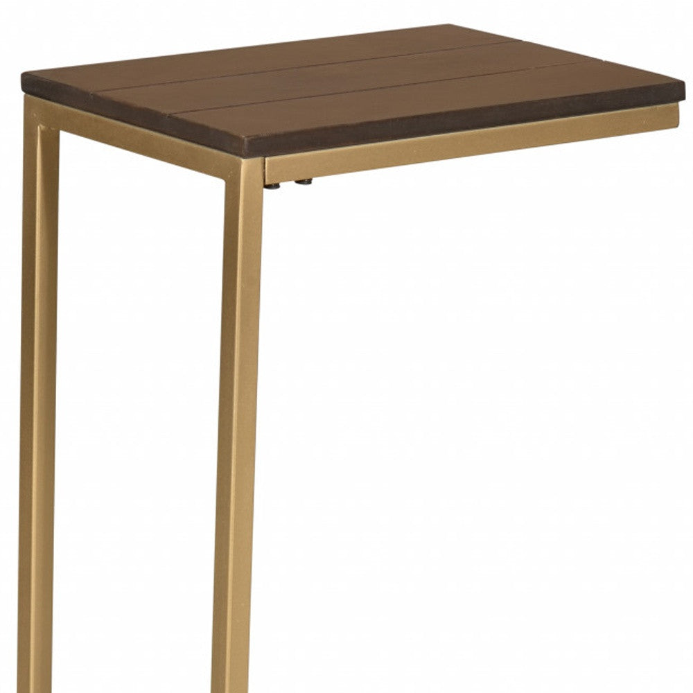 25" Dark Brown Solid Wood And Steel Frame End Table - Living Room
