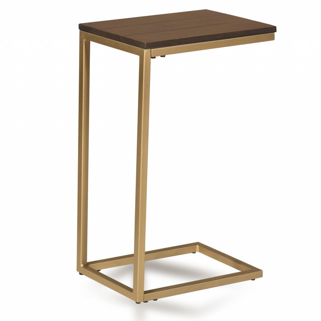 25" Dark Brown Solid Wood And Steel Frame End Table - Living Room