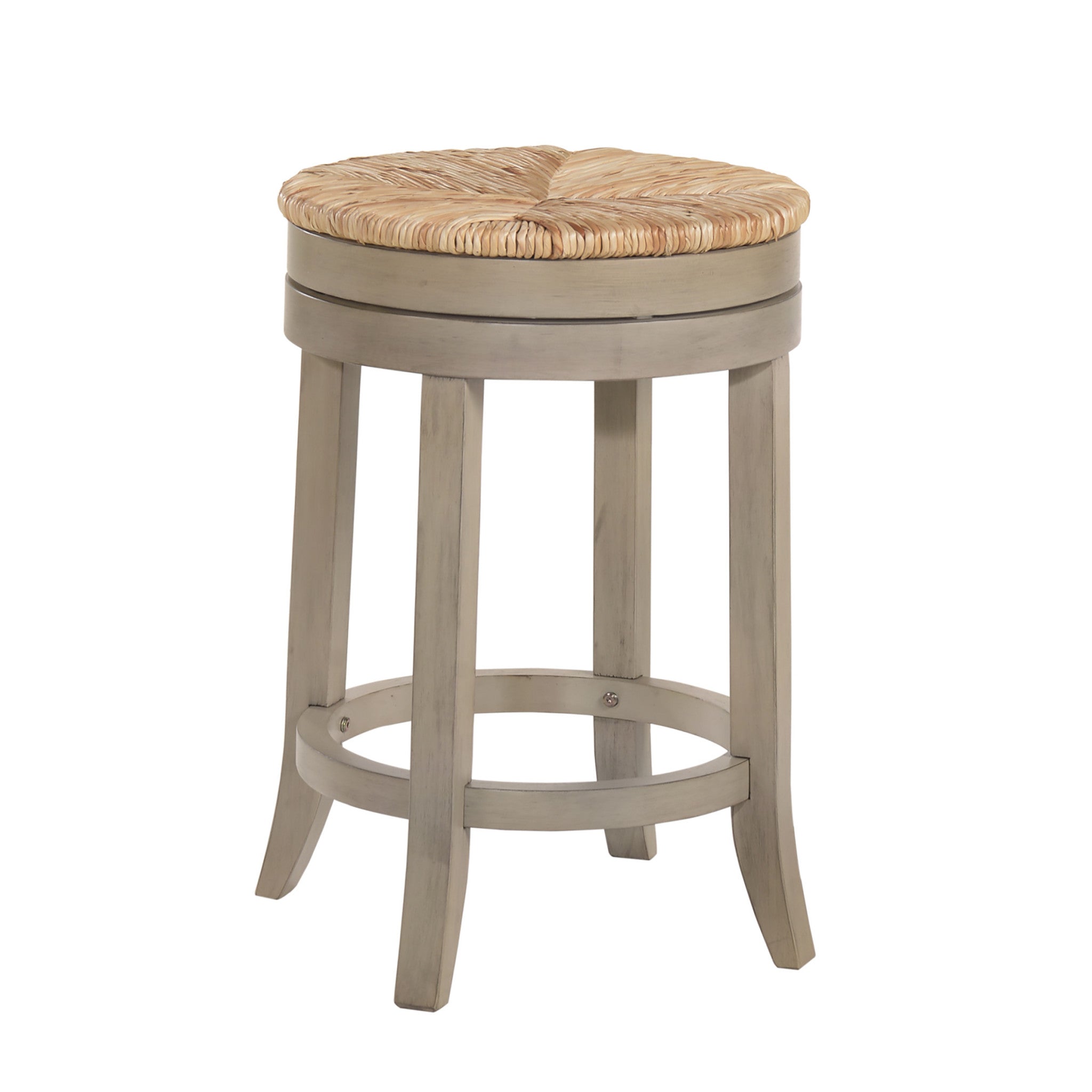 24" Natural And Gray Rush And Solid Wood Backless Counter Height Swivel Bar Chair - Living Room