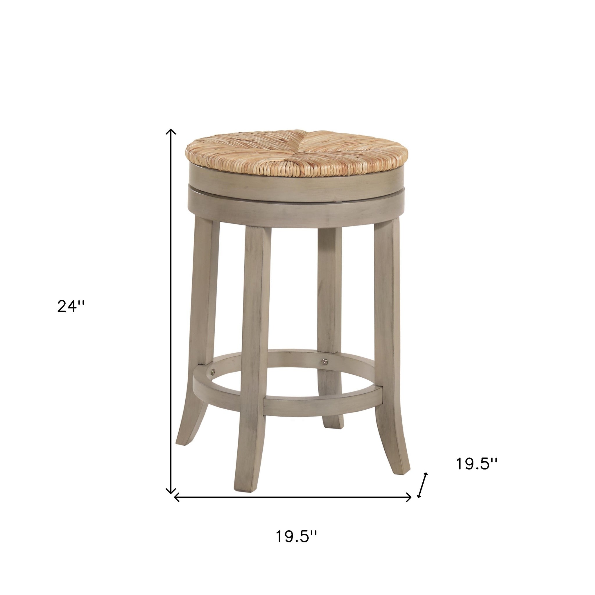 24" Natural And Gray Rush And Solid Wood Backless Counter Height Swivel Bar Chair - Living Room