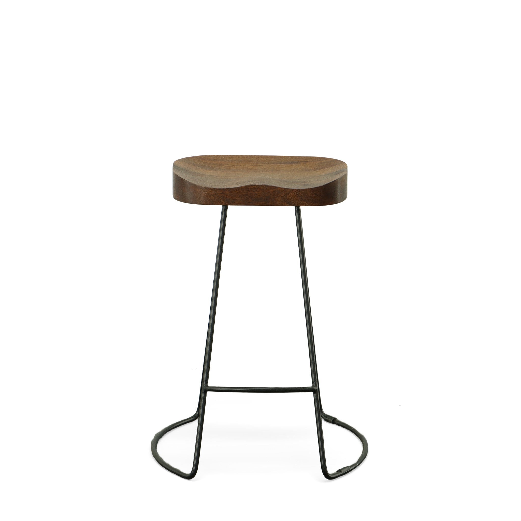 Set of Two 25" Chestnut And Black Solid Wood And Steel Backless Counter Height Bar Chairs - Living Room