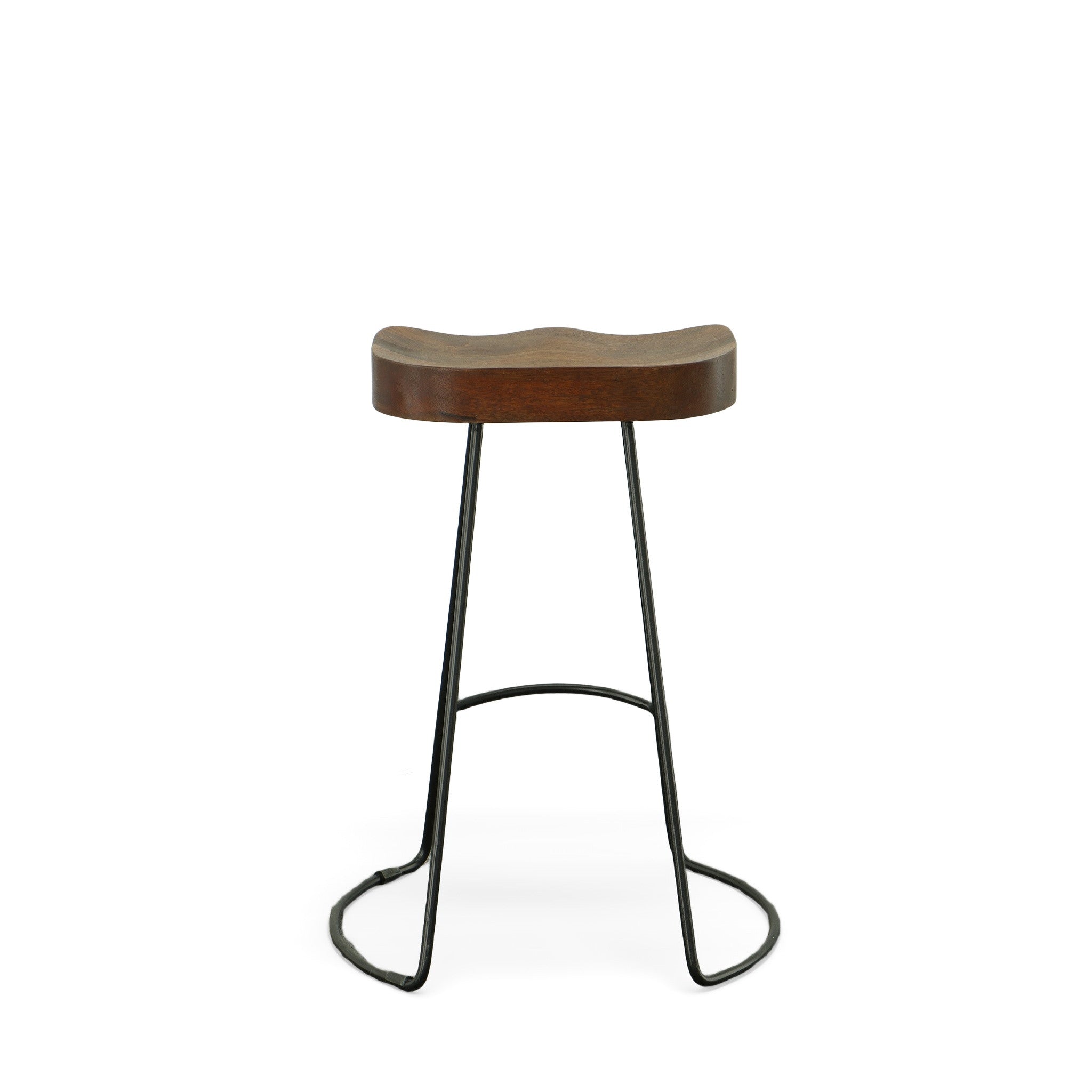 Set of Two 25" Chestnut And Black Solid Wood And Steel Backless Counter Height Bar Chairs - Living Room