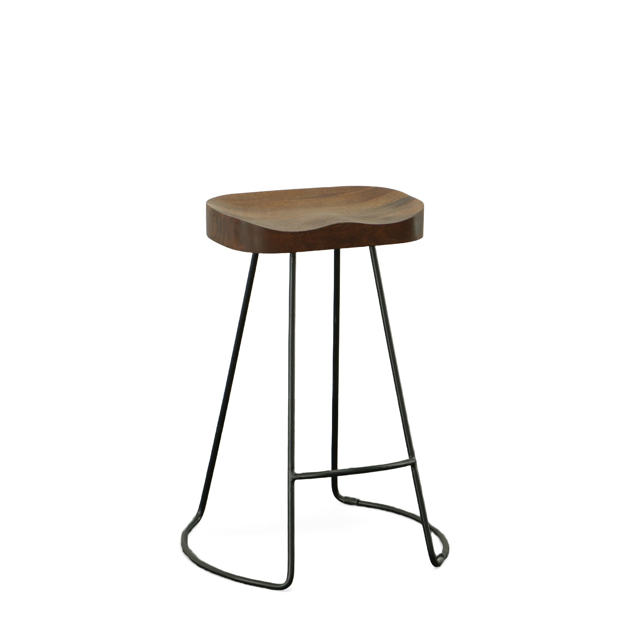 Set of Two 25" Chestnut And Black Solid Wood And Steel Backless Counter Height Bar Chairs - Living Room