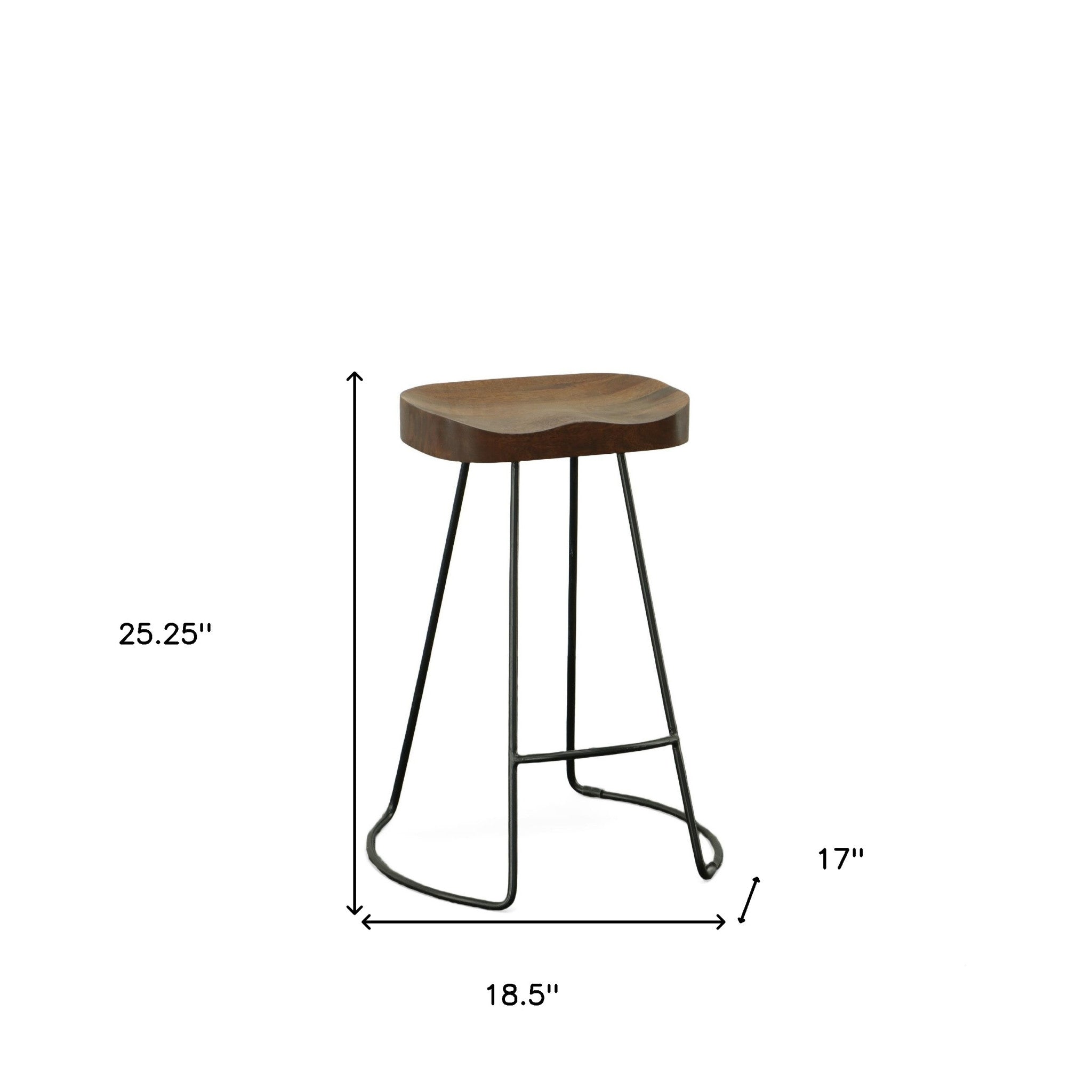 Set of Two 25" Chestnut And Black Solid Wood And Steel Backless Counter Height Bar Chairs - Living Room