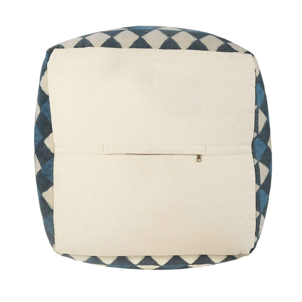 20" Blue Cotton Geometric Pouf Ottoman