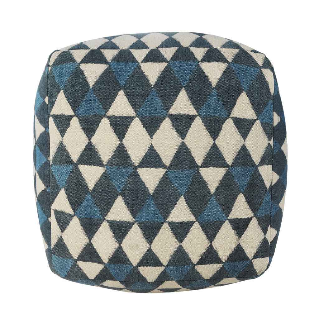 20" Blue Cotton Geometric Pouf Ottoman