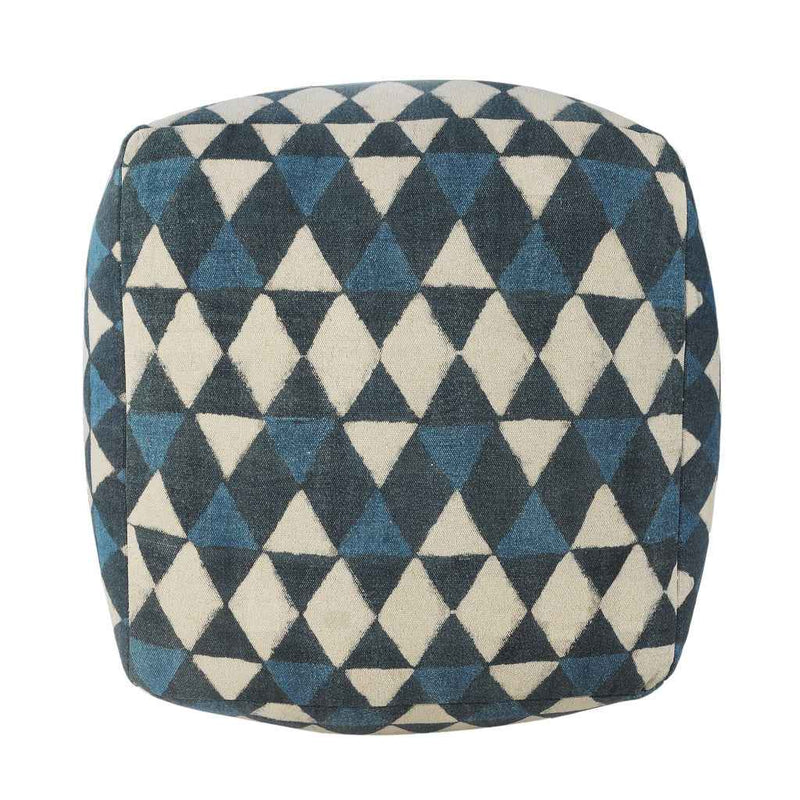20" Blue Cotton Geometric Pouf Ottoman