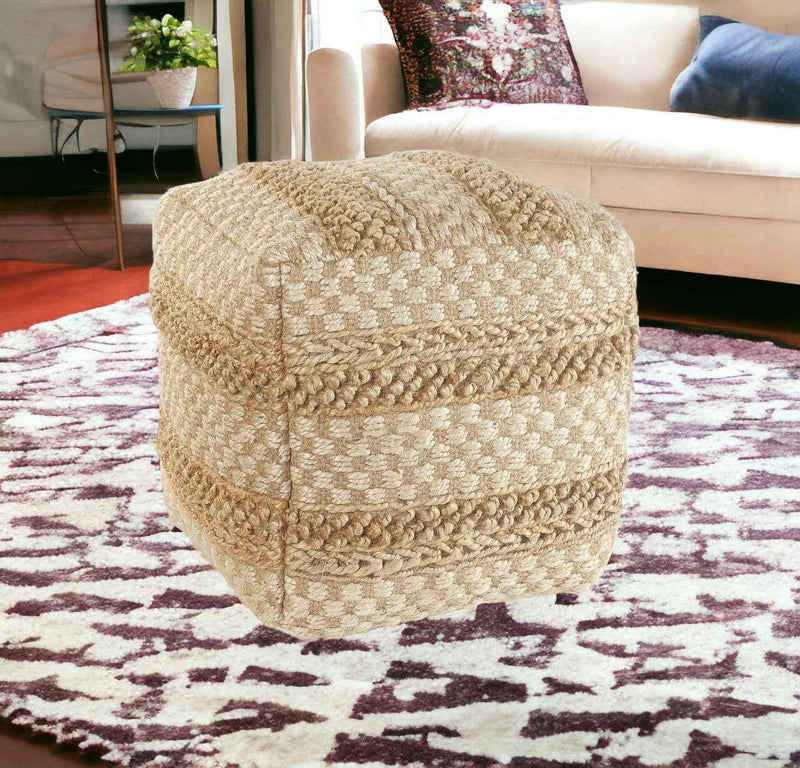 18" Tan Striped Pouf Ottoman