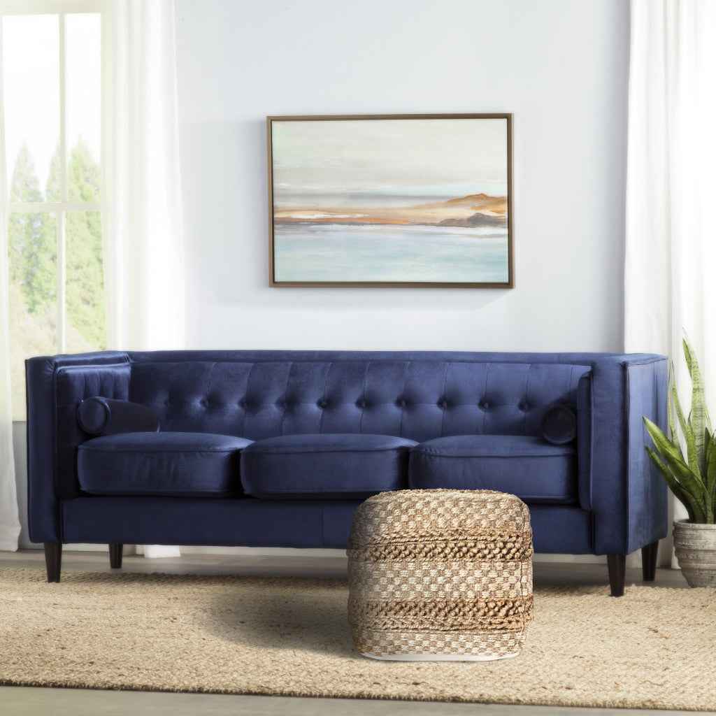 18" Tan Striped Pouf Ottoman