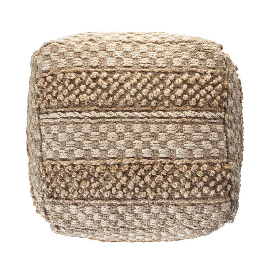 18" Tan Striped Pouf Ottoman
