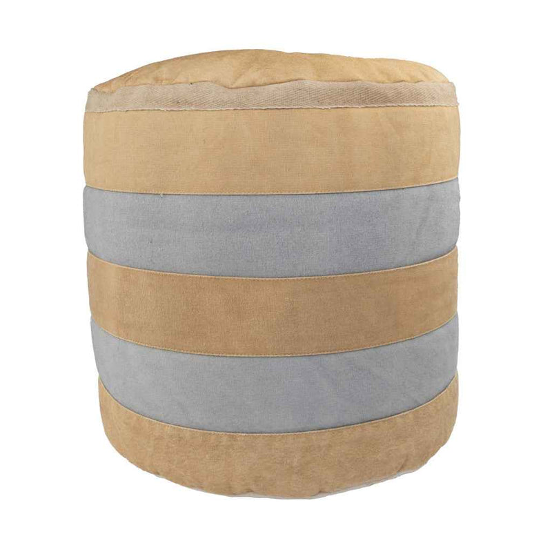 16" Tan Cotton Cylinder Striped Pouf Ottoman