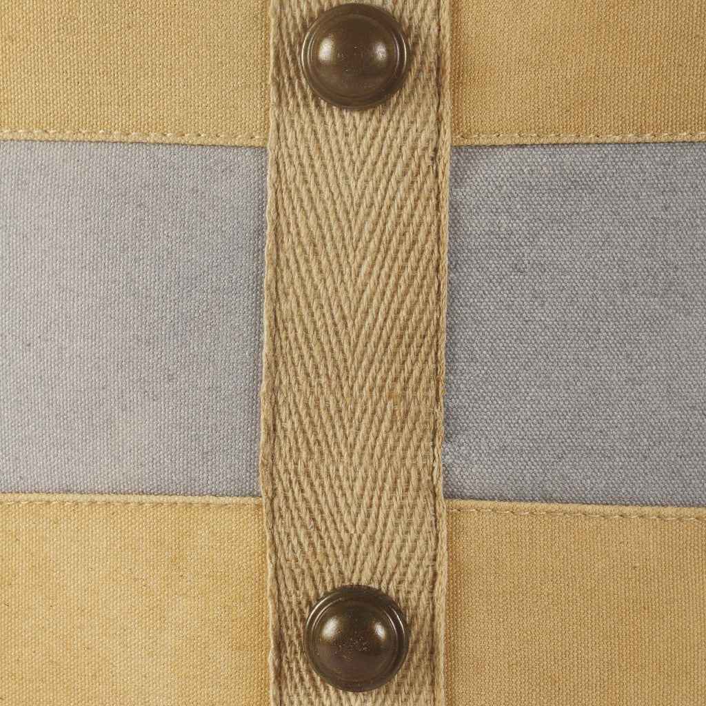 16" Tan Cotton Cylinder Striped Pouf Ottoman