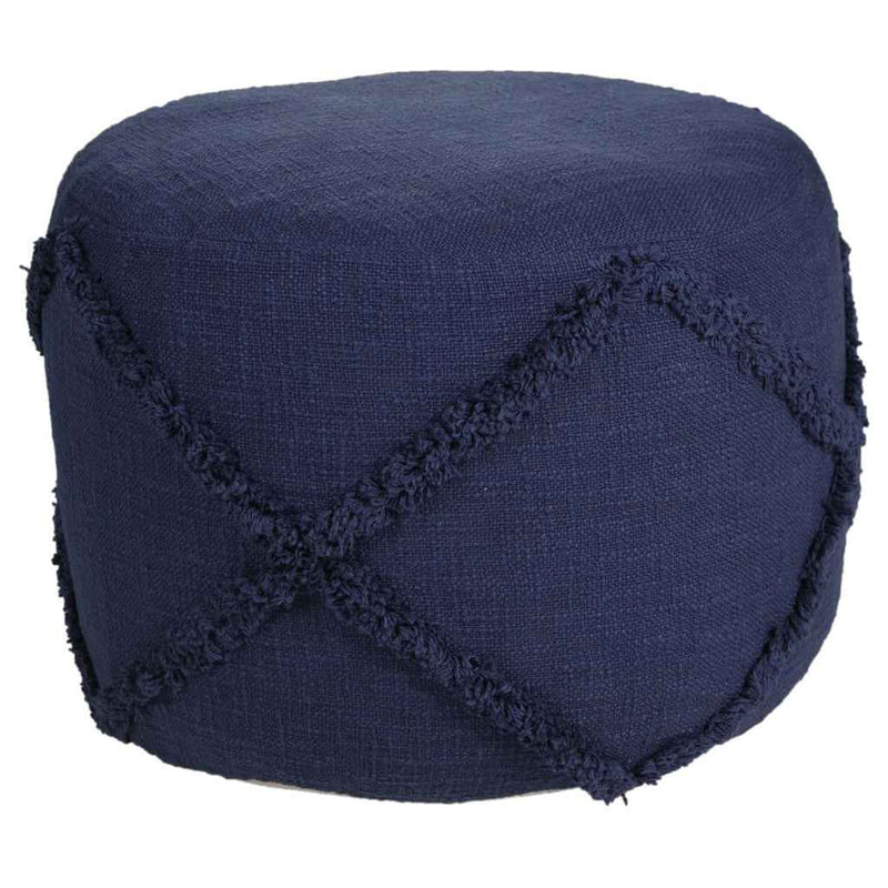 18" Blue Cotton Cylinder Geometric Pouf Ottoman