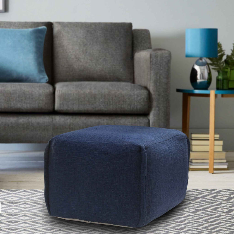 18" Blue Cotton Patchwork Pouf Ottoman