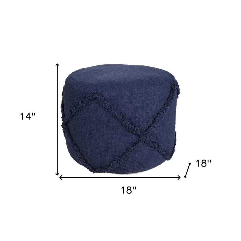18" Blue Cotton Cylinder Geometric Pouf Ottoman