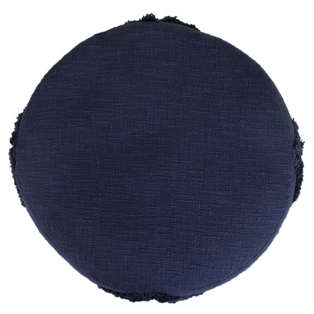 18" Blue Cotton Cylinder Geometric Pouf Ottoman